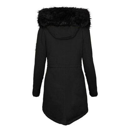 Women's Winter Parka with Faux Fur and Drawstring Waist - Practical Coat with Zipped Pockets for Cold Days, Everyday Wear and Outdoor Use