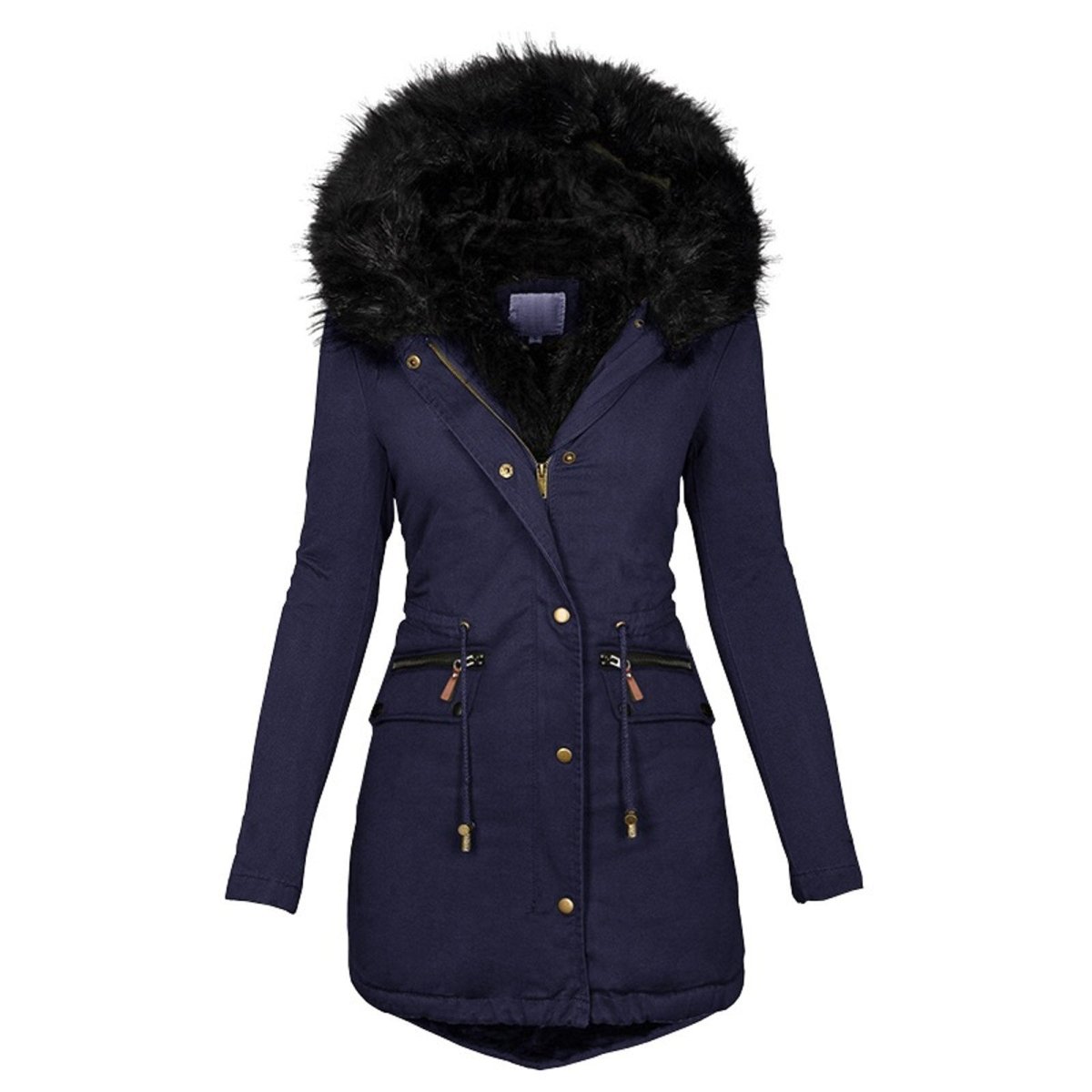 Women's Winter Parka with Faux Fur and Drawstring Waist - Practical Coat with Zipped Pockets for Cold Days, Everyday Wear and Outdoor Use