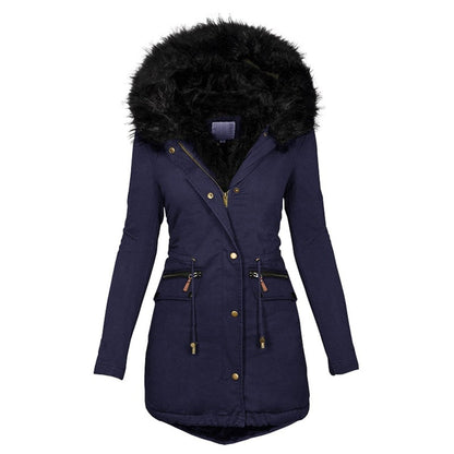 Women's Winter Parka with Faux Fur and Drawstring Waist - Practical Coat with Zipped Pockets for Cold Days, Everyday Wear and Outdoor Use