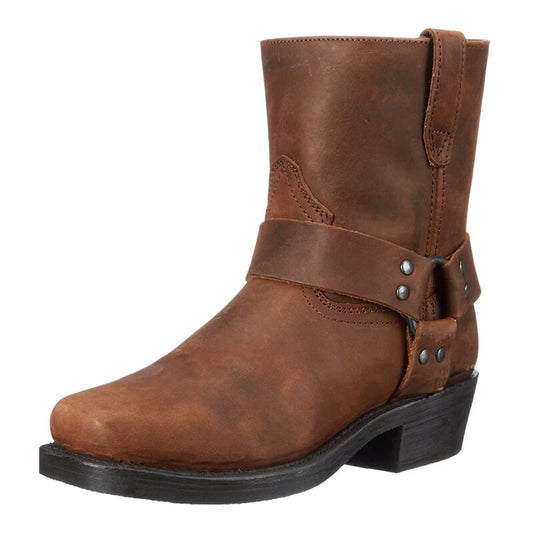 Herre Western Læderstøvler med Harness – Mid-Calf Cowboystil til Hverdagsbrug