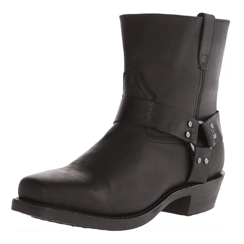 Herre Western Læderstøvler med Harness – Mid-Calf Cowboystil til Hverdagsbrug
