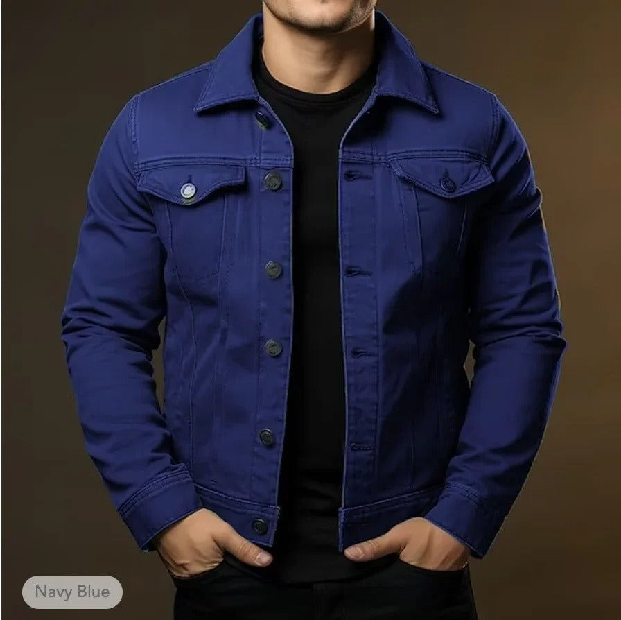 Herre Let Denimjakke Casual Knaplukket Hverdagsjakke