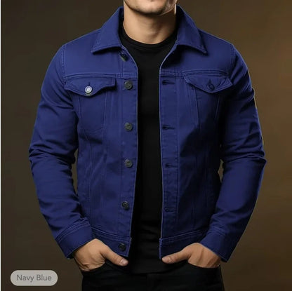Herre Let Denimjakke Casual Knaplukket Hverdagsjakke