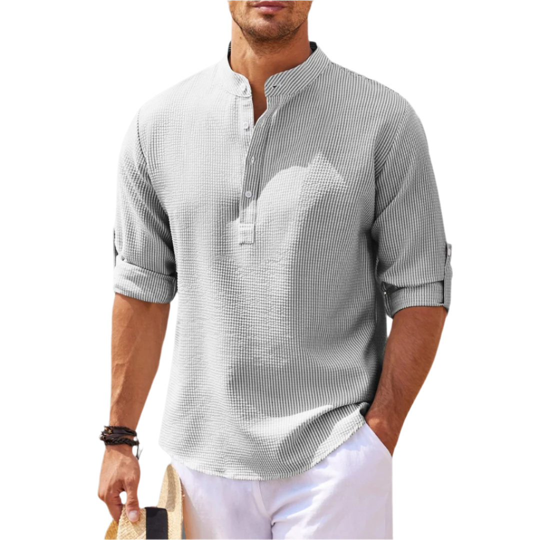 Camisa Henley de hombre con cuello mao: camisa informal de verano para vacaciones, tiempo libre, uso diario y estilo smart casual