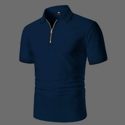 Męska koszulka polo z krótkim rękawem, zapinana na zamek, z bawełny – oddychająca koszula w stylu smart casual na co dzień, czas wolny i do biura