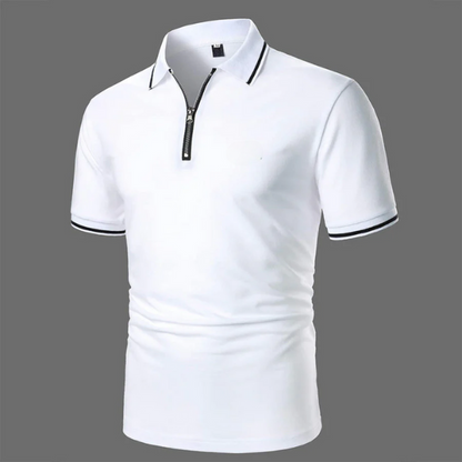 Męska koszulka polo z krótkim rękawem, zapinana na zamek, z bawełny – oddychająca koszula w stylu smart casual na co dzień, czas wolny i do biura