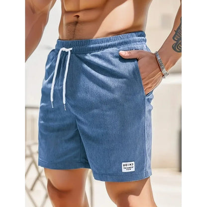 Herre Ribstrukturerede Bade Shorts Med Snøre Og Afslappet Pasform