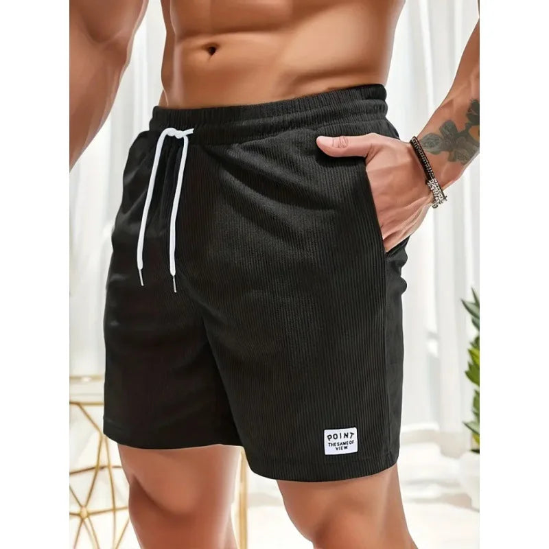 Herre Ribstrukturerede Bade Shorts Med Snøre Og Afslappet Pasform