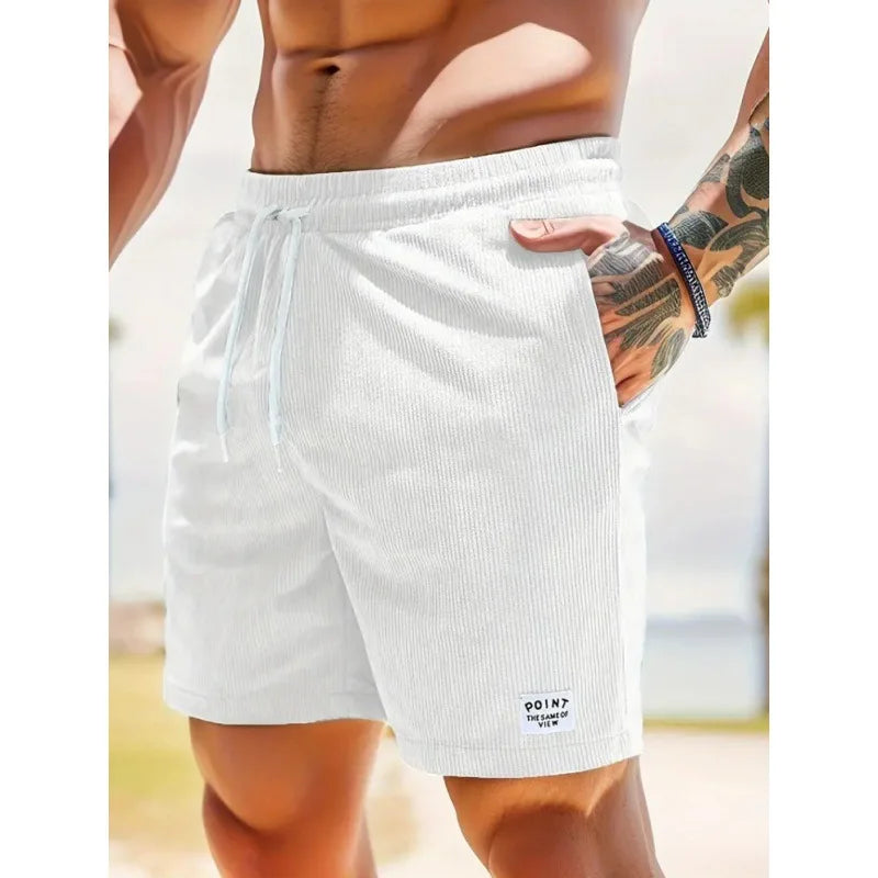 Herre Ribstrukturerede Bade Shorts Med Snøre Og Afslappet Pasform
