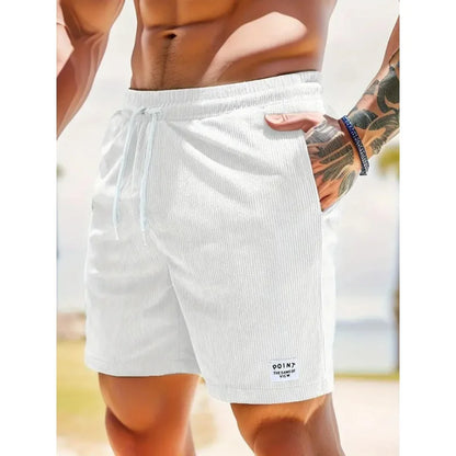 Herre Ribstrukturerede Bade Shorts Med Snøre Og Afslappet Pasform