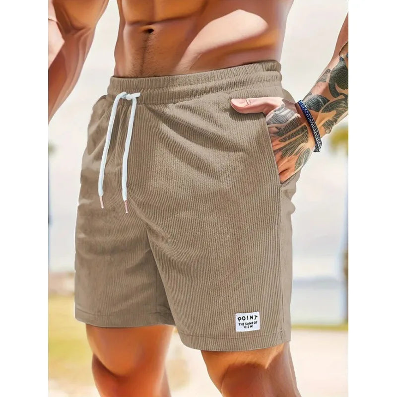 Herre Ribstrukturerede Bade Shorts Med Snøre Og Afslappet Pasform