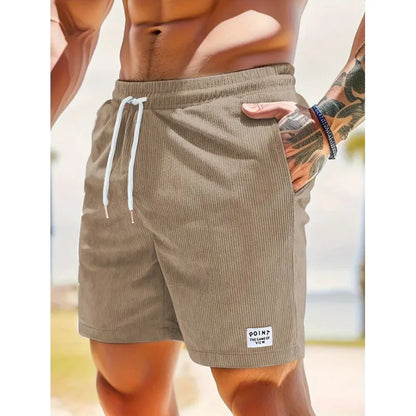 Herre Ribstrukturerede Bade Shorts Med Snøre Og Afslappet Pasform