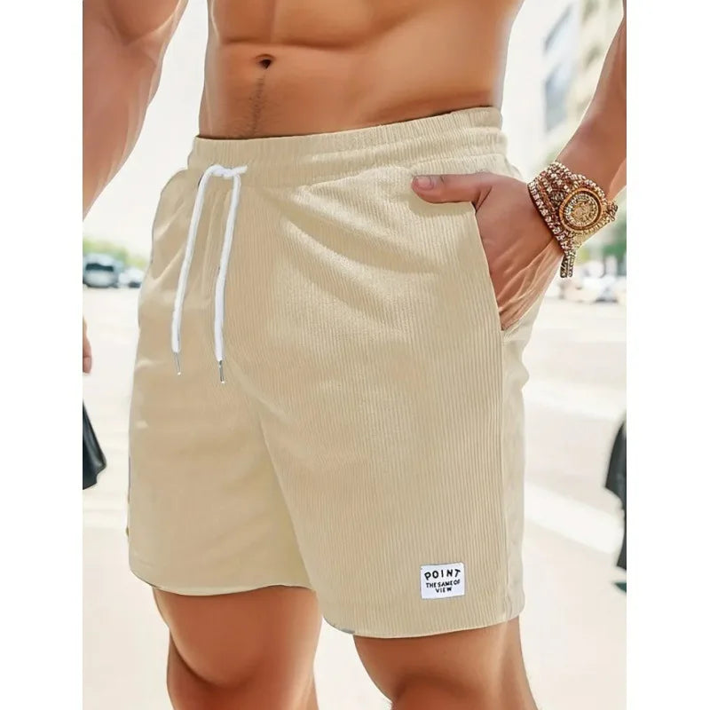 Herre Ribstrukturerede Bade Shorts Med Snøre Og Afslappet Pasform