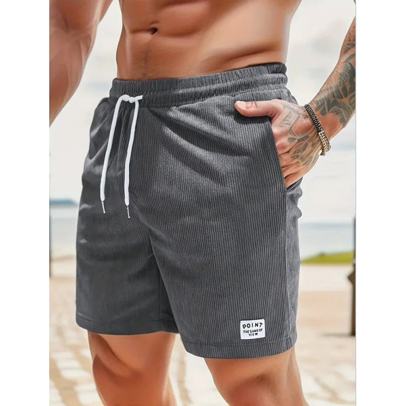 Herre Ribstrukturerede Bade Shorts Med Snøre Og Afslappet Pasform