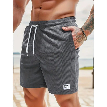 Herre Ribstrukturerede Bade Shorts Med Snøre Og Afslappet Pasform