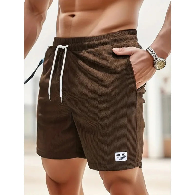 Herre Ribstrukturerede Bade Shorts Med Snøre Og Afslappet Pasform