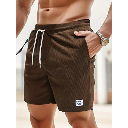 Herre Ribstrukturerede Bade Shorts Med Snøre Og Afslappet Pasform