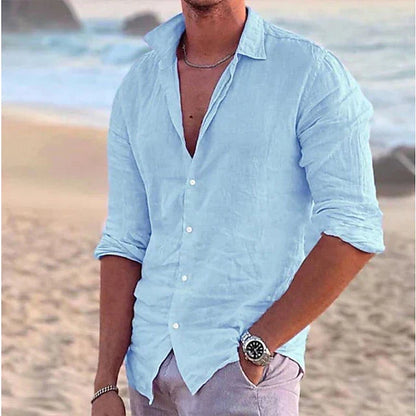Men's Slim-Fit Summer Shirt with Long Sleeves and Button Closure – Lightweight Shirt for Vacations and Casual Everyday Wear