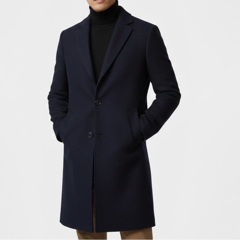 Abrigo largo recto para hombre de corte ajustado y sastre – Elegante abrigo de invierno para la oficina y un estilo casual elegante