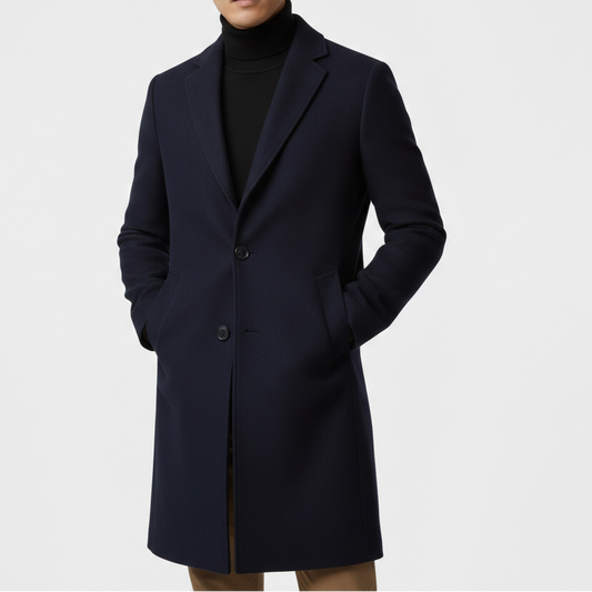 Abrigo largo recto para hombre de corte ajustado y sastre – Elegante abrigo de invierno para la oficina y un estilo casual elegante