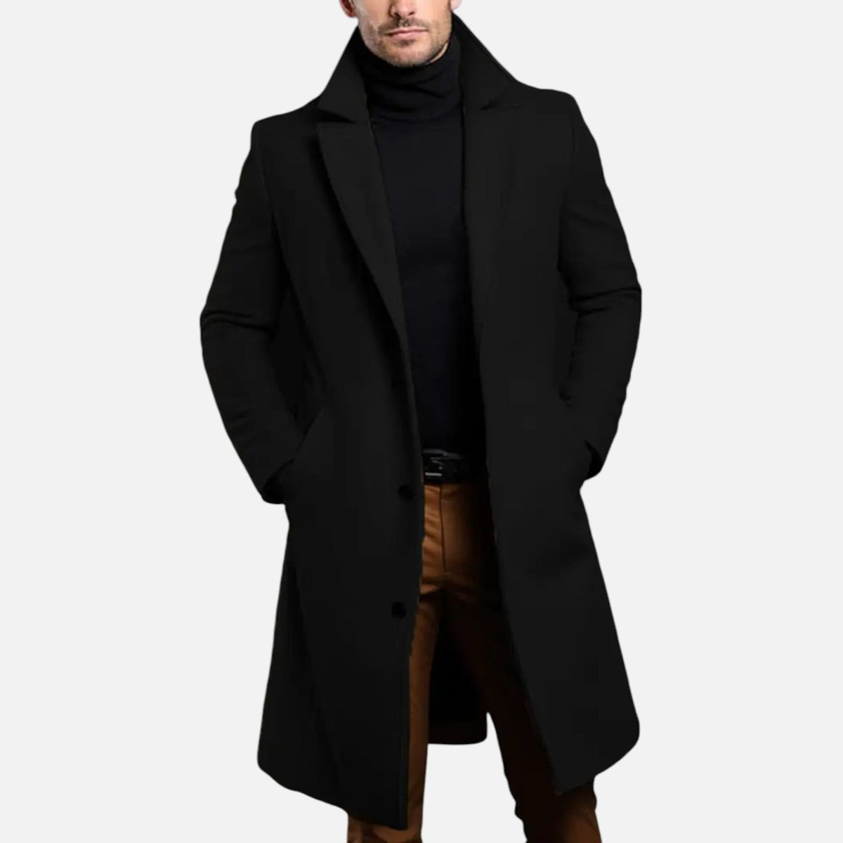 Abrigo largo recto para hombre de corte ajustado y sastre – Elegante abrigo de invierno para la oficina y un estilo casual elegante