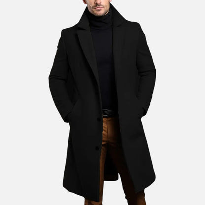 Abrigo largo recto para hombre de corte ajustado y sastre – Elegante abrigo de invierno para la oficina y un estilo casual elegante