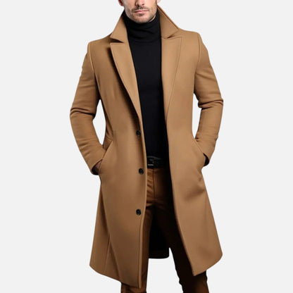 Abrigo largo recto para hombre de corte ajustado y sastre – Elegante abrigo de invierno para la oficina y un estilo casual elegante