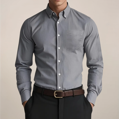 Herre Slim Fit Skjorte Med Button-Down-Krave – Langærmet Kontorskjorte Til Sommerens Business- Og Smart Casual-Stil