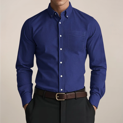 Herre Slim Fit Skjorte Med Button-Down-Krave – Langærmet Kontorskjorte Til Sommerens Business- Og Smart Casual-Stil