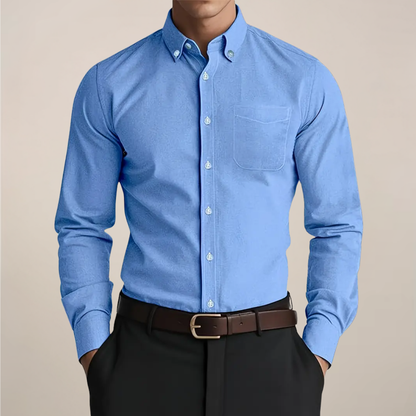 Herre Slim Fit Skjorte Med Button-Down-Krave – Langærmet Kontorskjorte Til Sommerens Business- Og Smart Casual-Stil