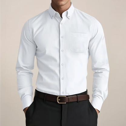 Herre Slim Fit Skjorte Med Button-Down-Krave – Langærmet Kontorskjorte Til Sommerens Business- Og Smart Casual-Stil
