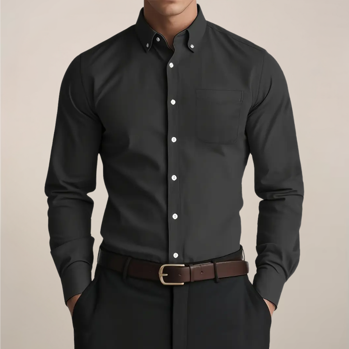Herre Slim Fit Skjorte Med Button-Down-Krave – Langærmet Kontorskjorte Til Sommerens Business- Og Smart Casual-Stil