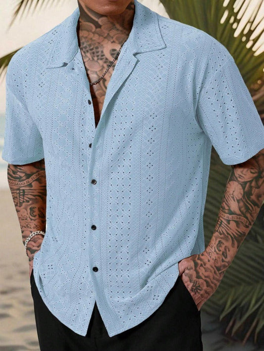 Men's Printed Shirt with Camp Collar – Short-Sleeve Summer Style for Holidays
