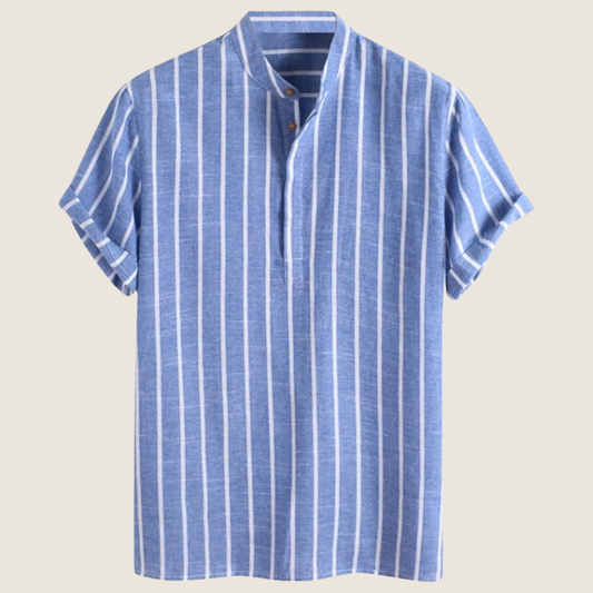 Men's Printed Short-Sleeve Shirt – Summer Top with Stand Collar for Holidays and Casual Wear