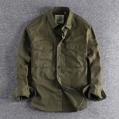 Herre Utilityskjorte Med To Lommer – Afslappet Model Med Knaplukning Til Rejser Og Udendørsbrug