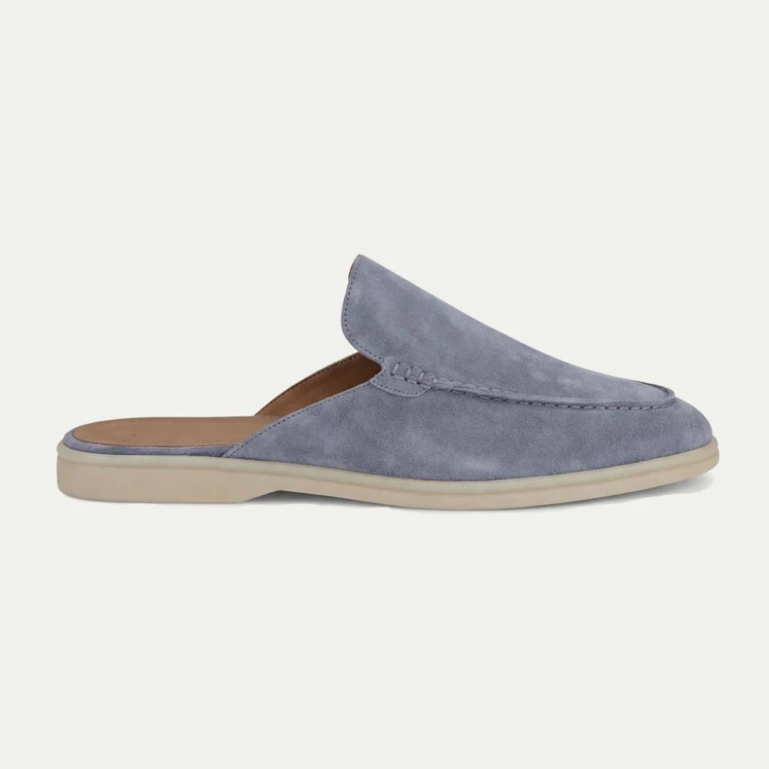 Męskie mokasyny z zamszowym wykończeniem i odkrytą piętą – lekkie wsuwane buty na lato, do stylizacji smart casual i na co dzień