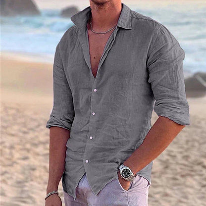 Men's Slim-Fit Summer Shirt with Long Sleeves and Button Closure – Lightweight Shirt for Vacations and Casual Everyday Wear