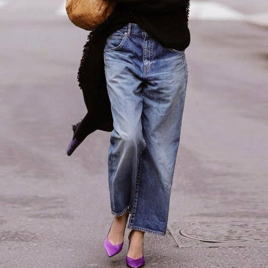 Women's Casual Ankle-Length Jeans – Loose-Fitting Wide-Cut Denim for Modern Everyday Outfits