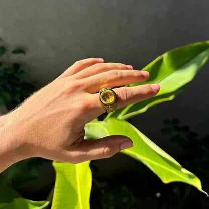 Anillo reloj de cuarzo ajustable para hombre de metal pulido - Esfera compacta para el día y la noche