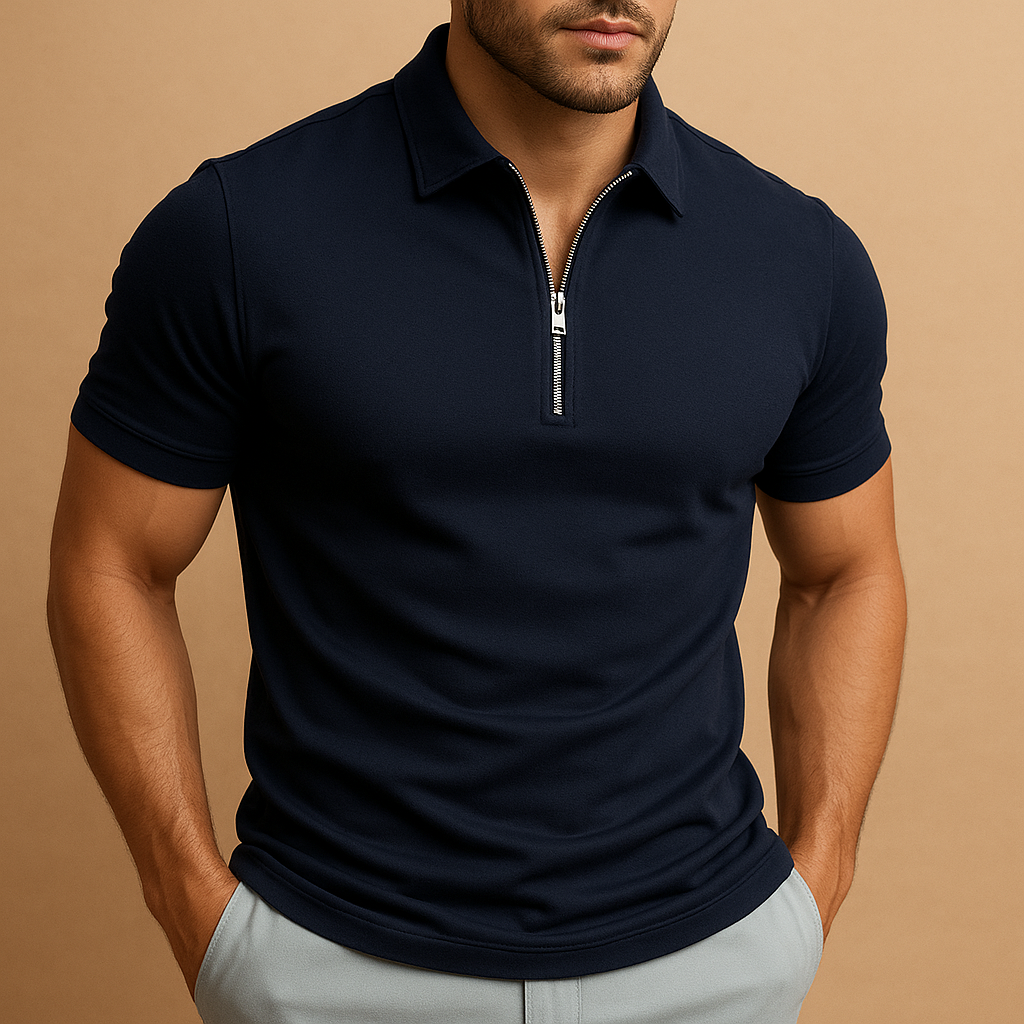 Herre Polo med Lynlås i Slim Fit og Moderne Smart-Casual Stil
