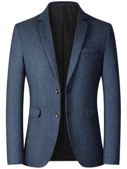 Męska marynarka regular fit o fakturowanej strukturze – marynarka garniturowa na dwa guziki, z klasycznymi klapami i kieszeniami z patkami do biura, na uroczyste okazje i do eleganckich codziennych stylizacji