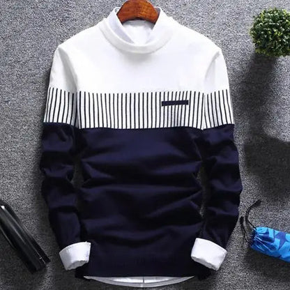 Męski wzorzysty sweter z okrągłym dekoltem i długimi rękawami – klasyczny sweter o regularnym kroju na co dzień, na czas wolny i w stylu smart casual