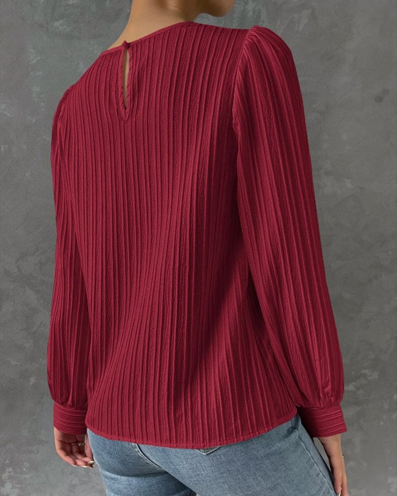 Dámská halenka s balónovými rukávy a kulatým výstřihem ze směsi bavlny – elegantní top na každý den, do kanceláře, na volný čas a v elegantně ležérním stylu
