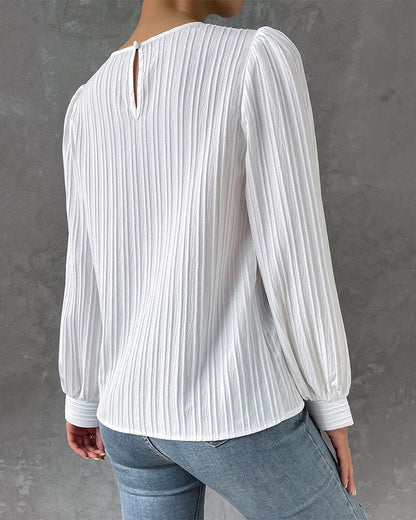 Dámská halenka s balónovými rukávy a kulatým výstřihem ze směsi bavlny – elegantní top na každý den, do kanceláře, na volný čas a v elegantně ležérním stylu