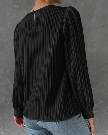 Dámská halenka s balónovými rukávy a kulatým výstřihem ze směsi bavlny – elegantní top na každý den, do kanceláře, na volný čas a v elegantně ležérním stylu