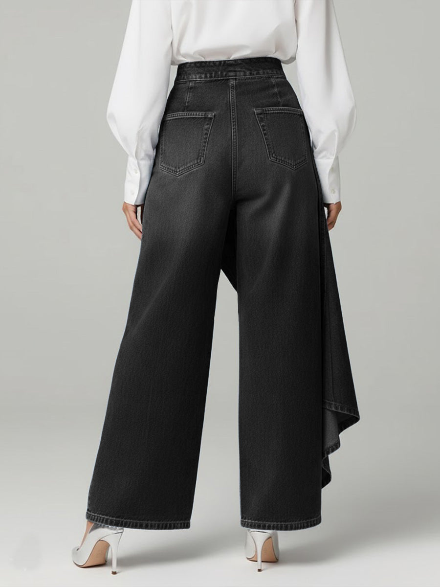 Dame Højtaljede Denim Palazzo Bukser Med Vide Ben
