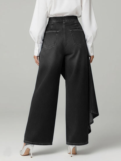 Dame Højtaljede Denim Palazzo Bukser Med Vide Ben