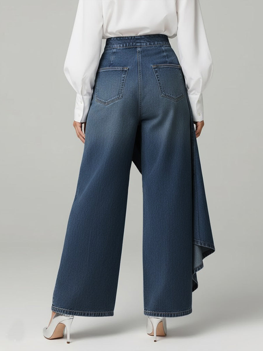 Dame Højtaljede Denim Palazzo Bukser Med Vide Ben