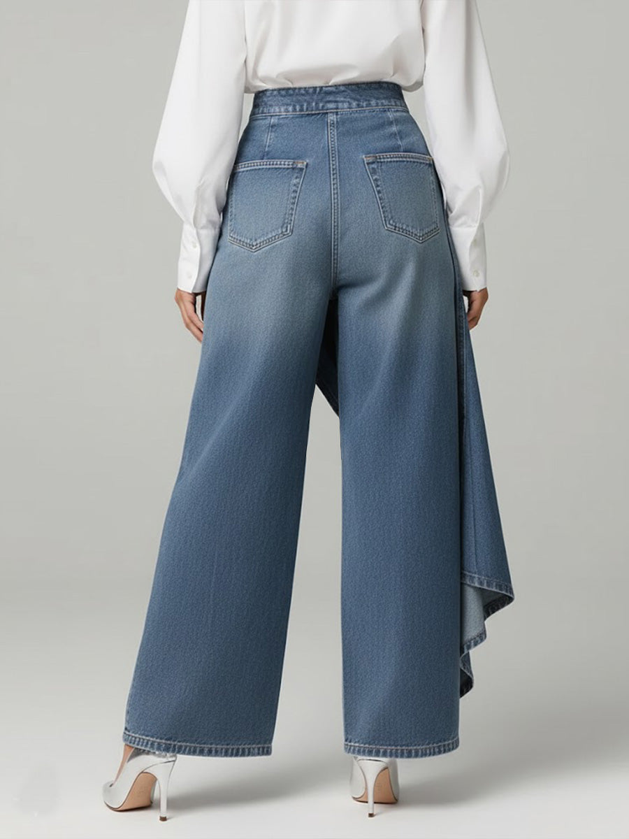 Dame Højtaljede Denim Palazzo Bukser Med Vide Ben