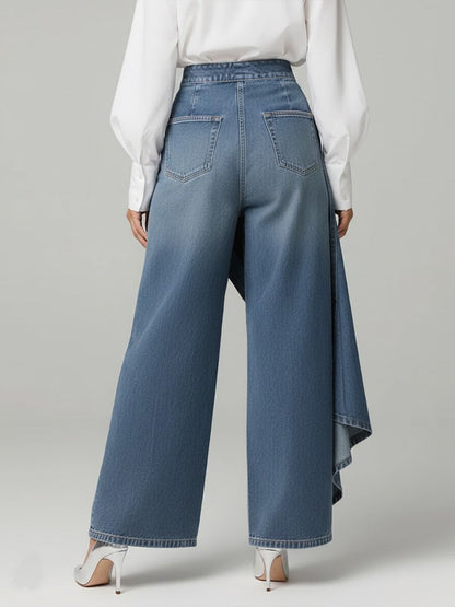 Dame Højtaljede Denim Palazzo Bukser Med Vide Ben